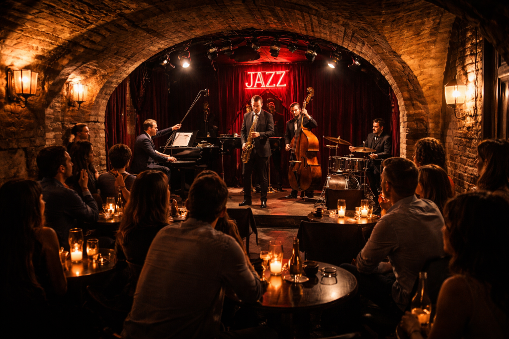 Club de jazz en cave à Paris Saint-Germain ambiance tamisée